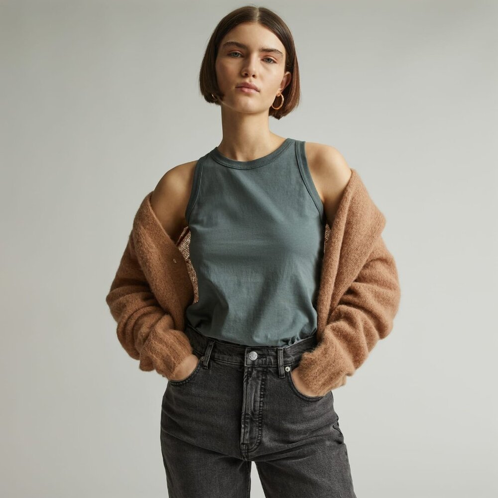 Everlane The Tank in Essential Cotton Green Base - Size XXL